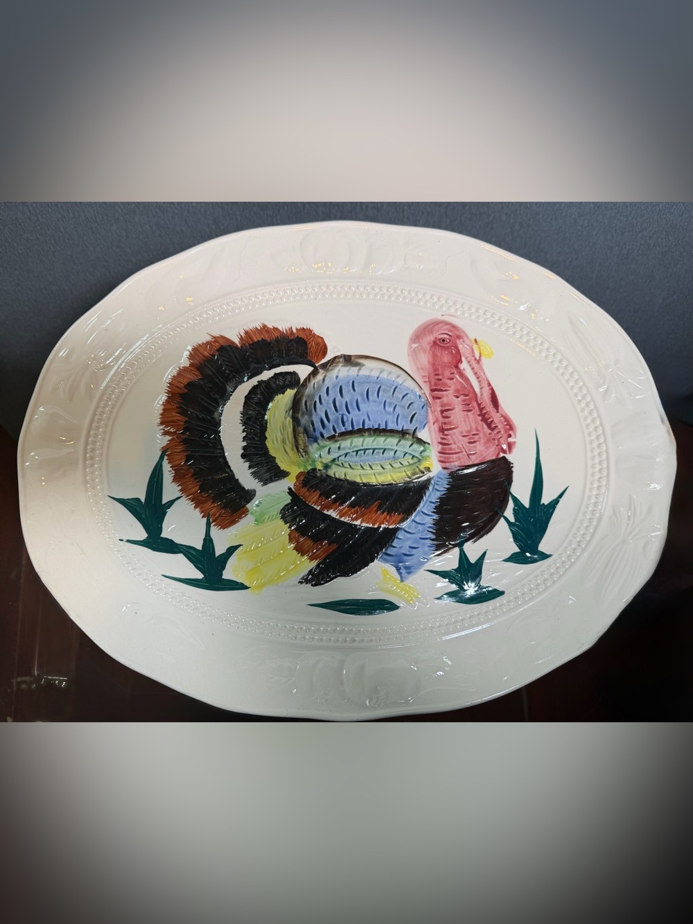 Hand-Painted Turkey Decorative Platter - Multicolor